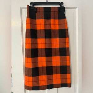 Zara Vibrant Orange and Dark Gray Checkered Pencil Skirt